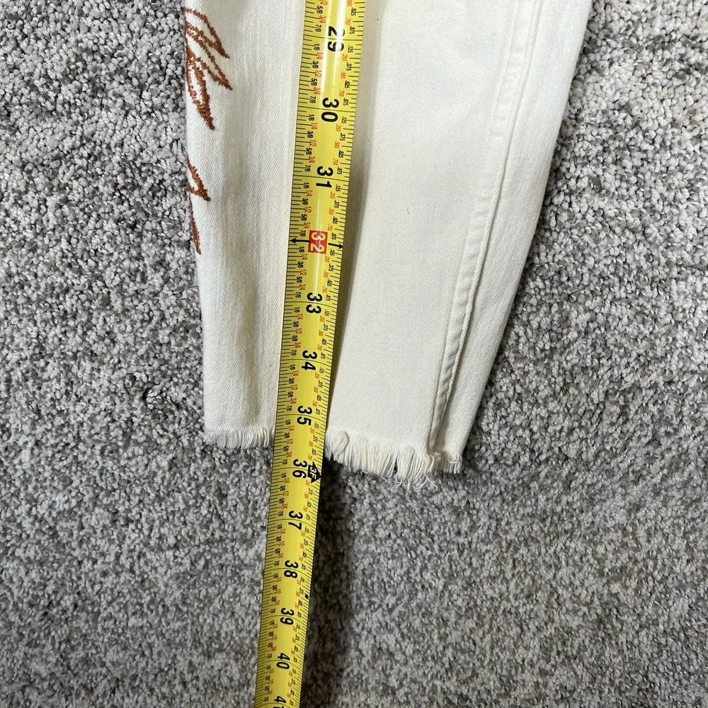 Free People High Rise Jeans Size 29 Embroidered Flower Print Button Skinny - Picture 6 of 7